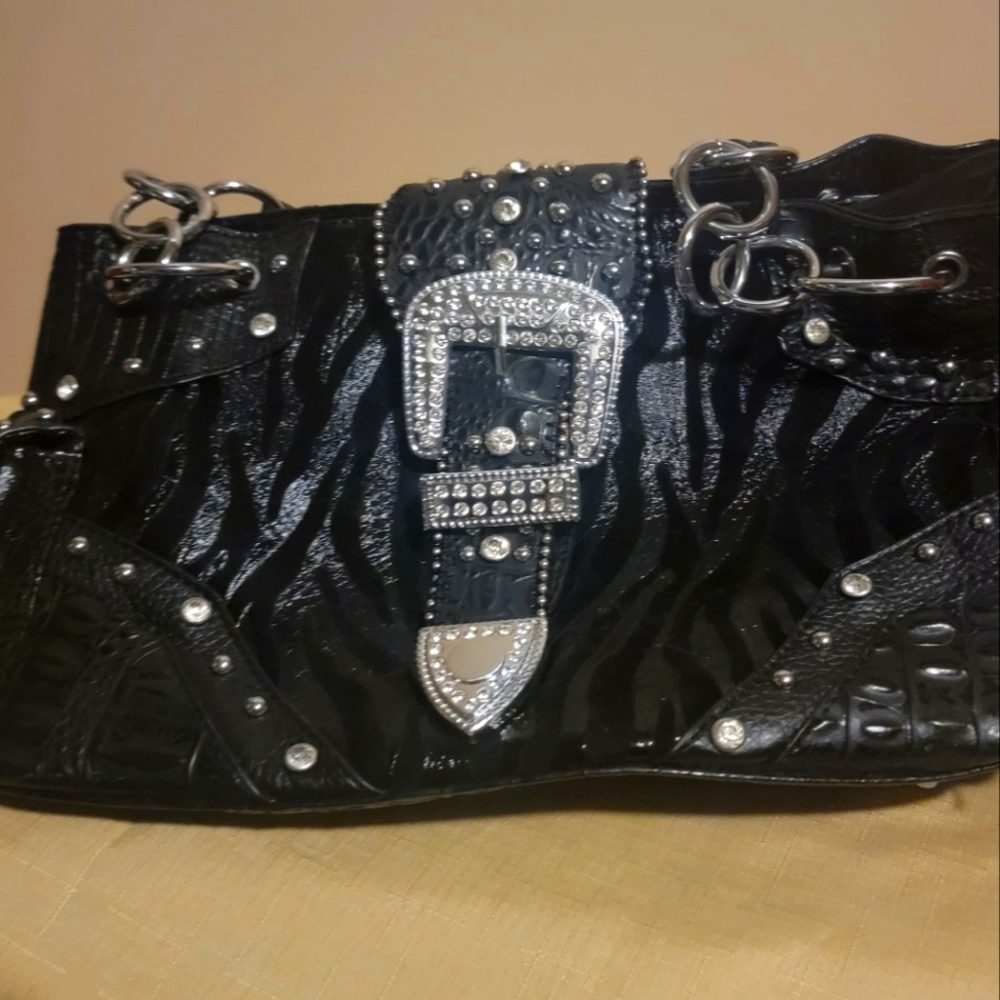 Black zebra purse with handles